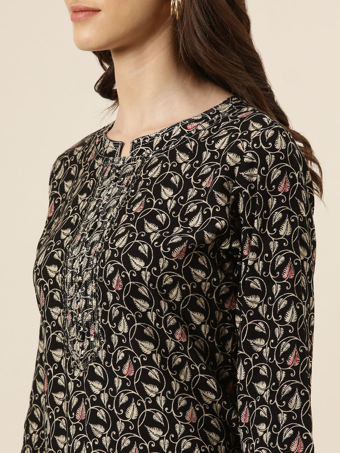 Women Black Printed Straight Kurta