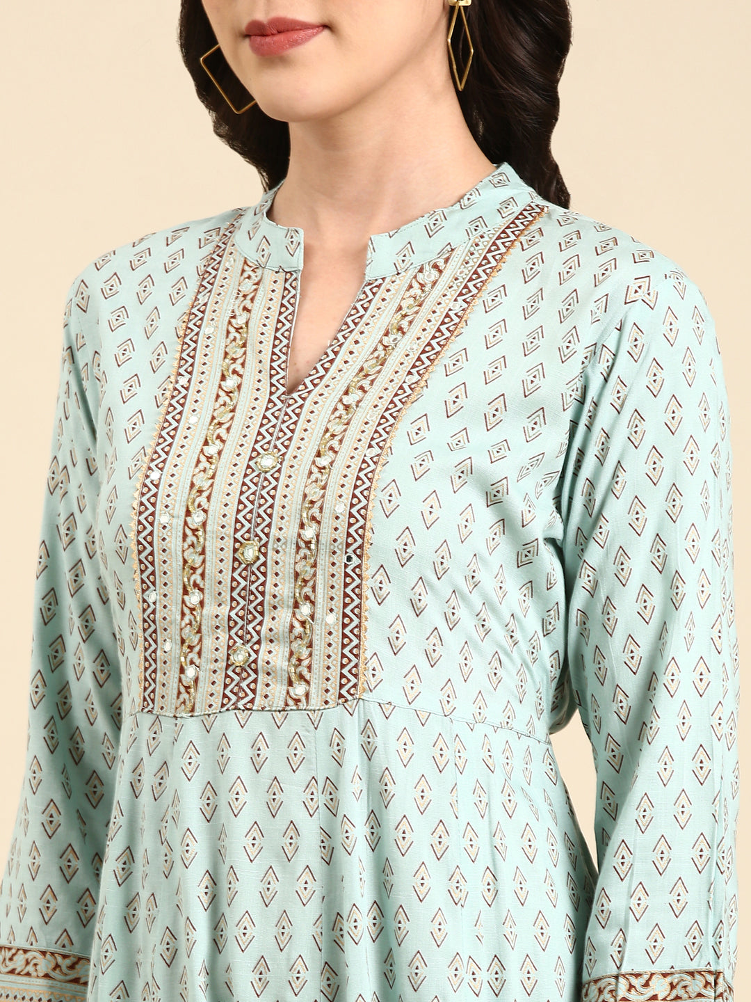 Women's Turquoise Blue Printed Anarkali Kurta