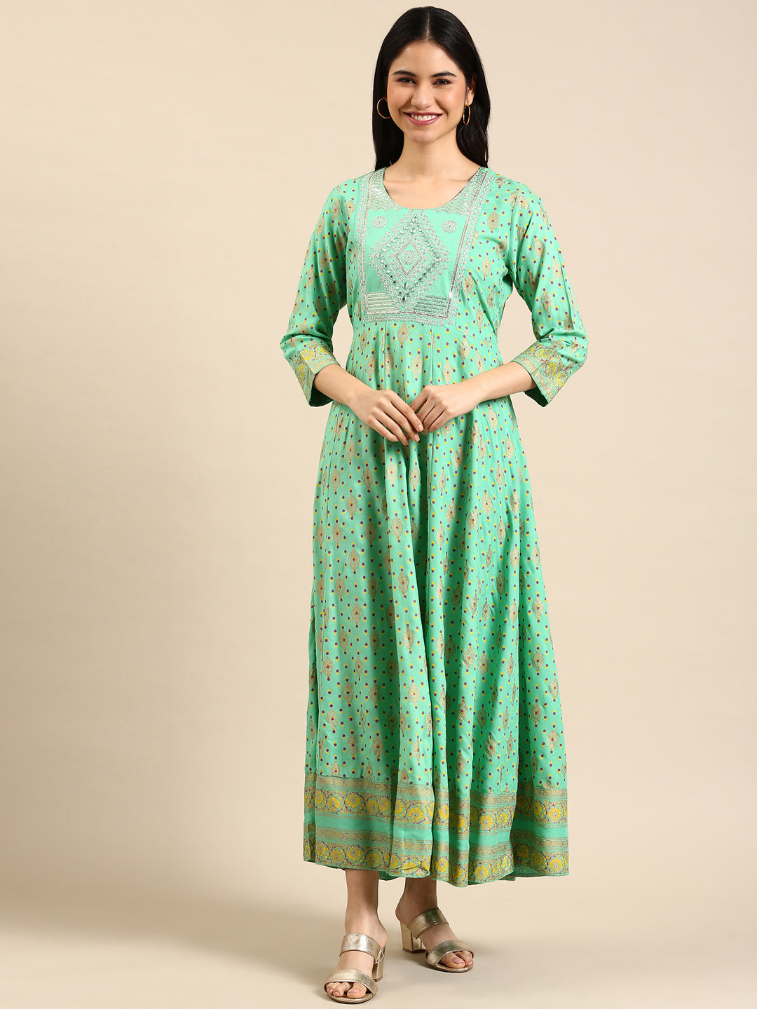 Women's Green Printed Anarkali Kurta