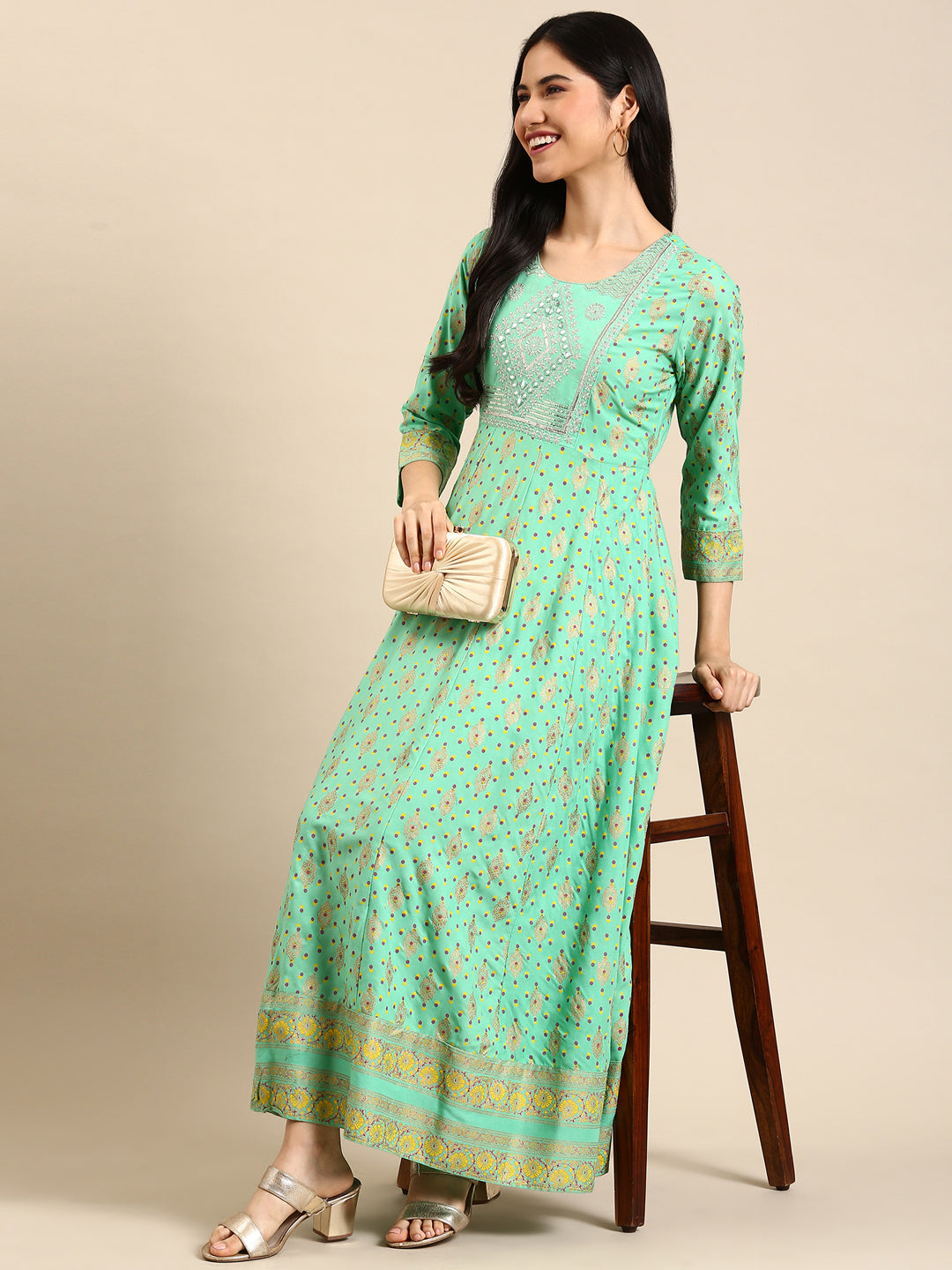 Women's Green Printed Anarkali Kurta