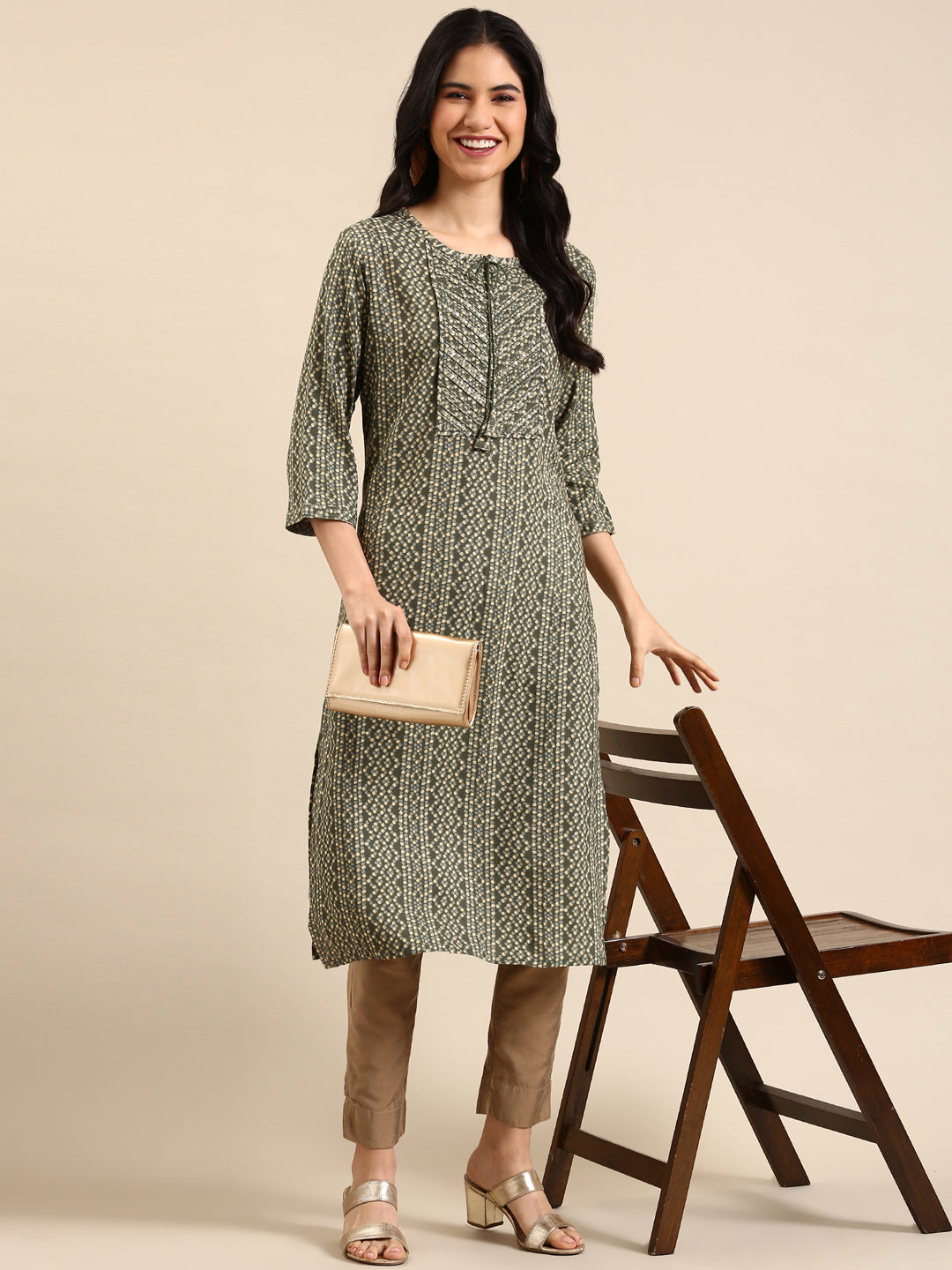 Women's Olive Printed Straight Kurta