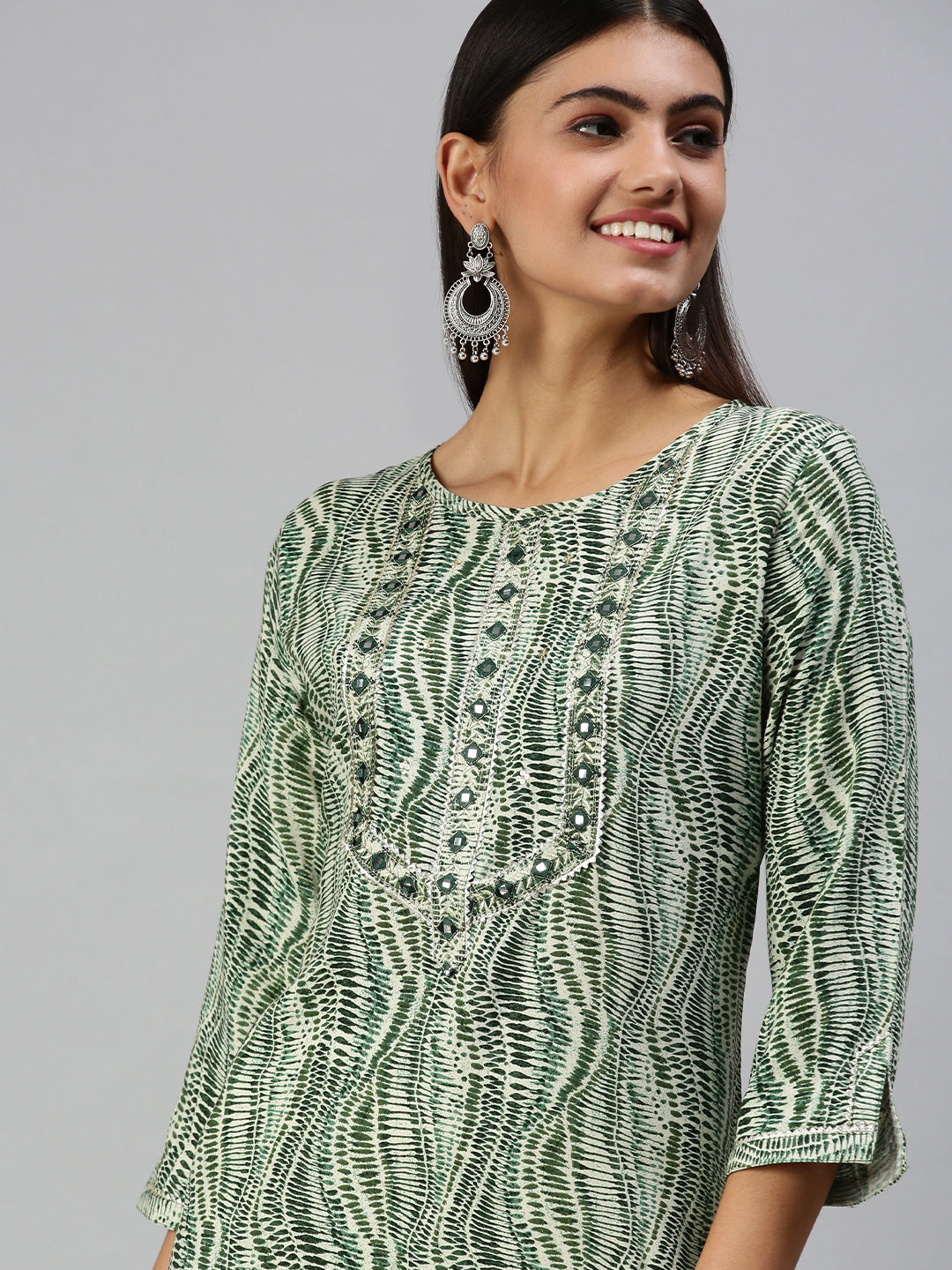 Women's Beige Printed Straight Kurta