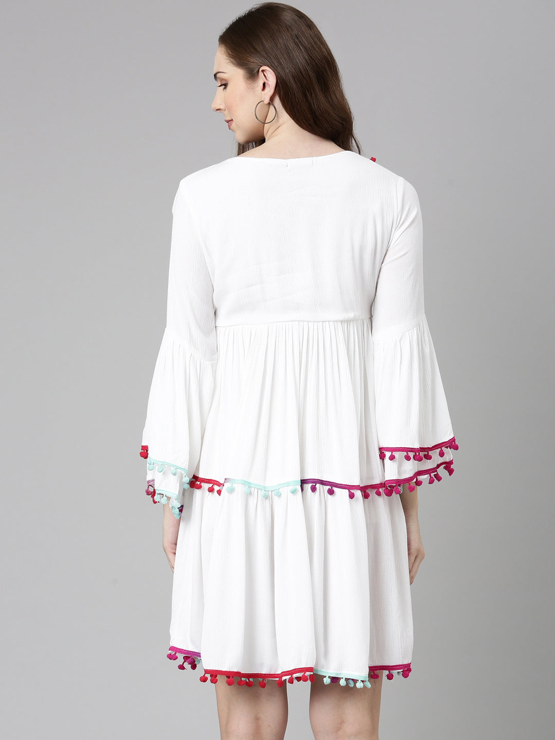 Women White Embroidered Fit and Flare Dress