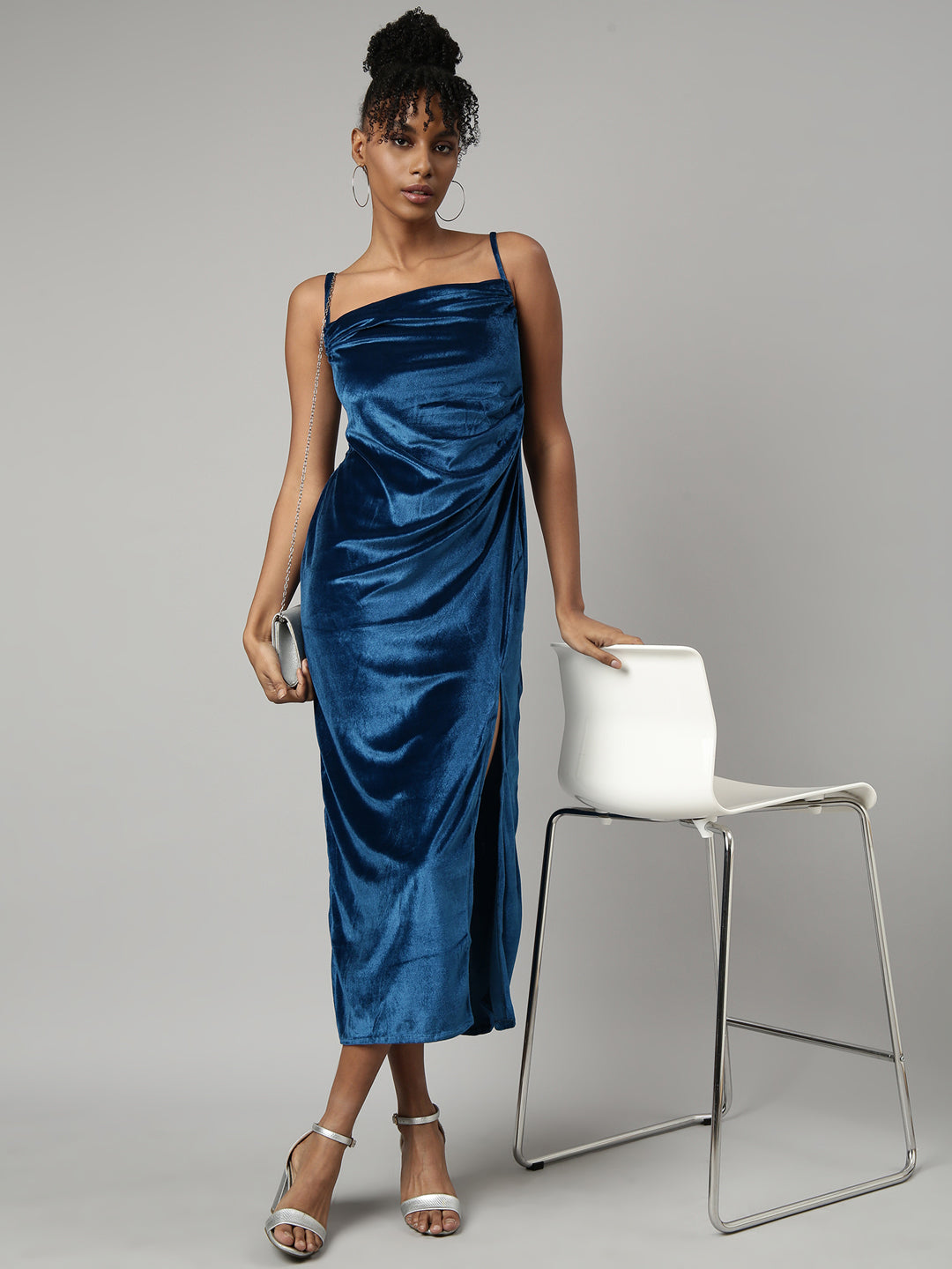 Women Blue Solid A-Line Dress