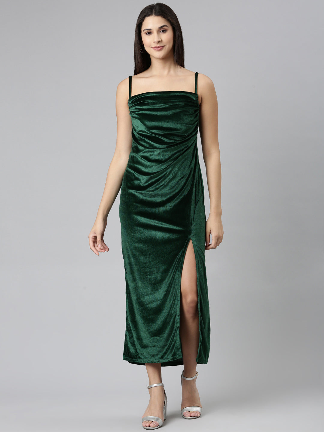 Women Green Solid Gown Dress