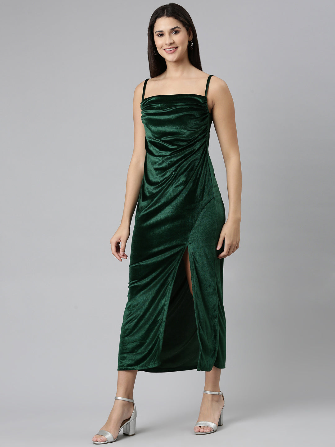 Women Green Solid Gown Dress