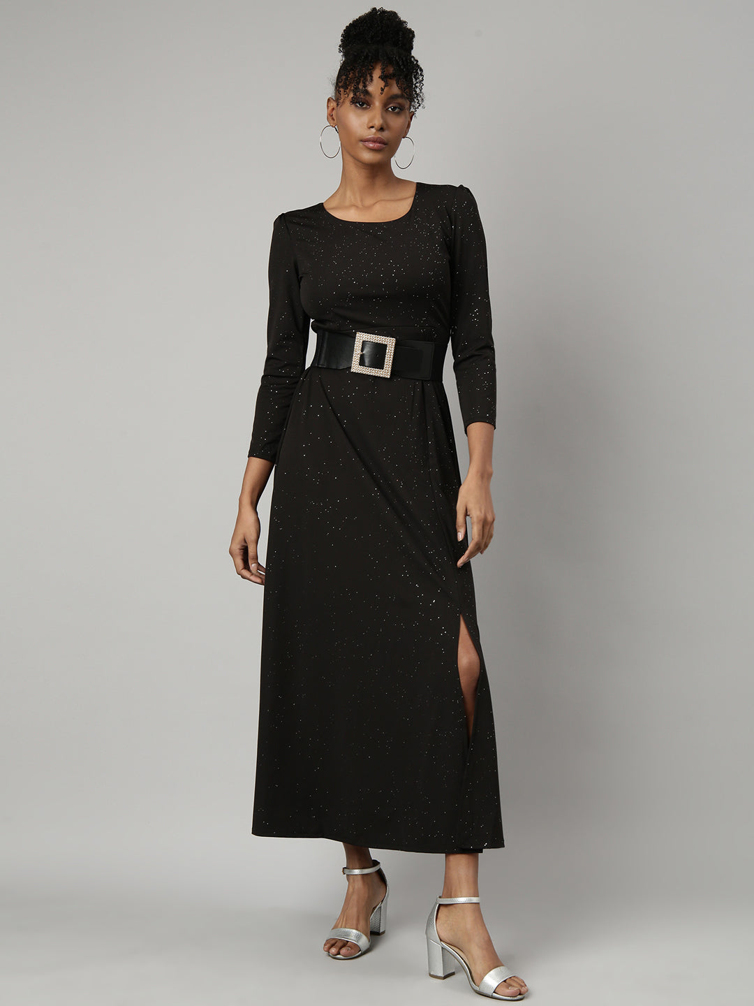 Women Black Solid A-Line Dress