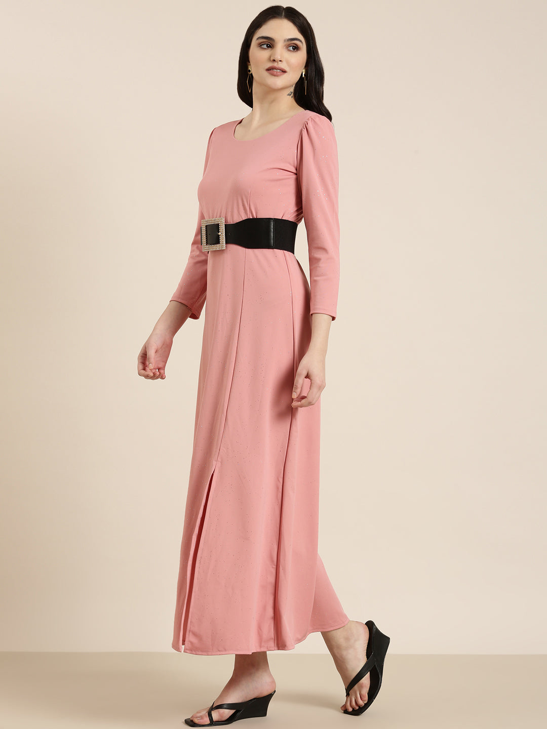 Women Pink Solid Gown Dress
