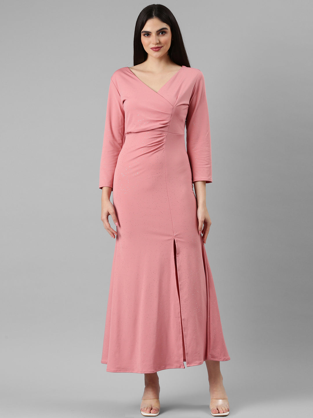 Women Peach Solid Bodycon Dress