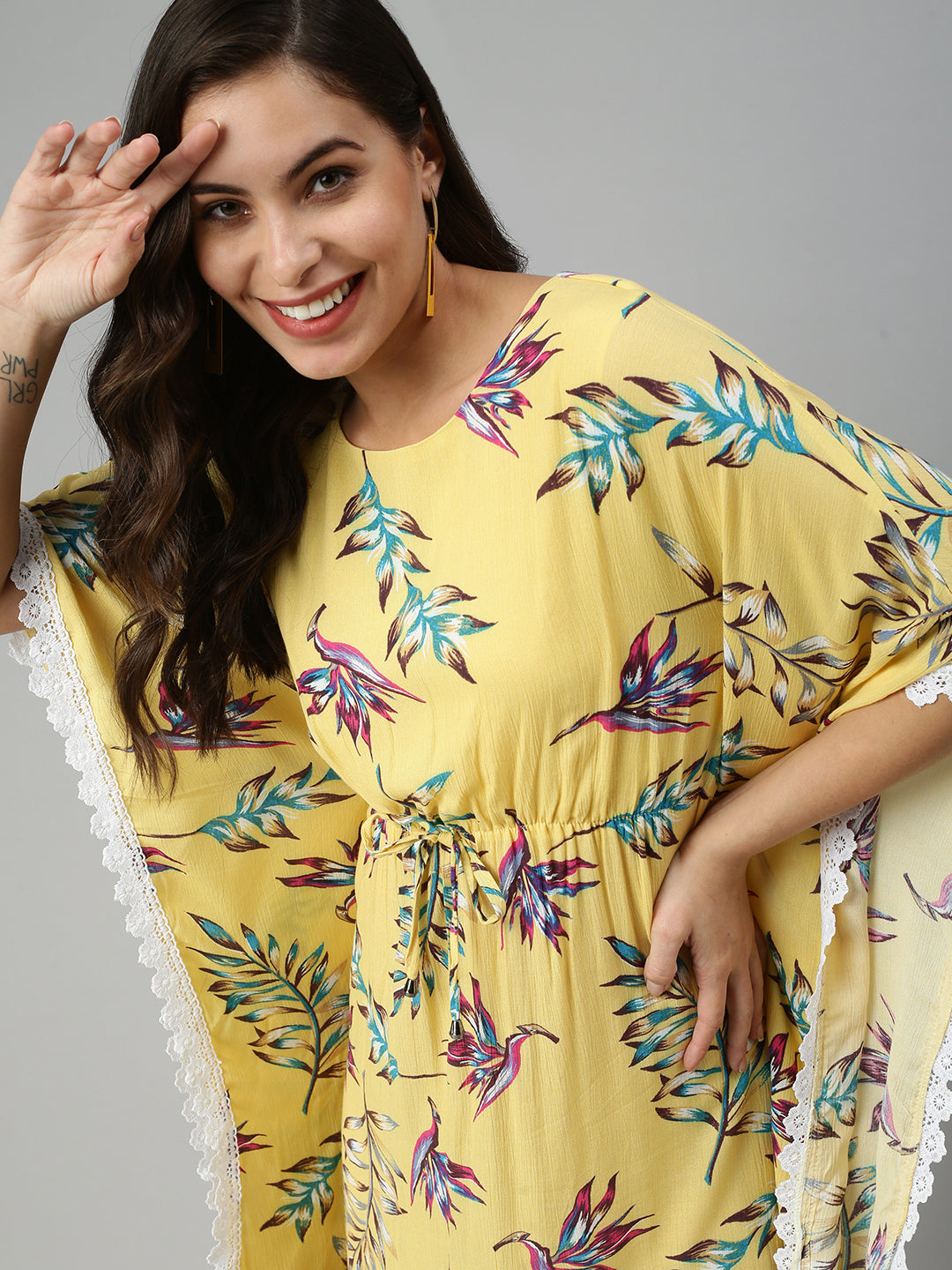 Women's Tropical Yellow Kaftan Dress