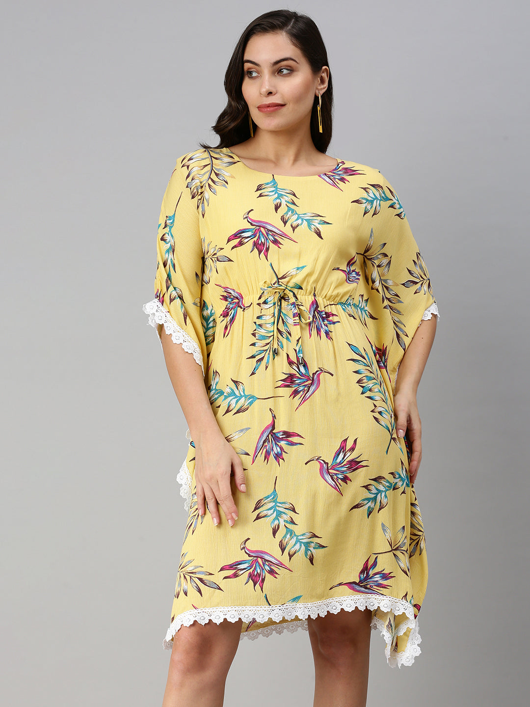 Women's Tropical Yellow Kaftan Dress