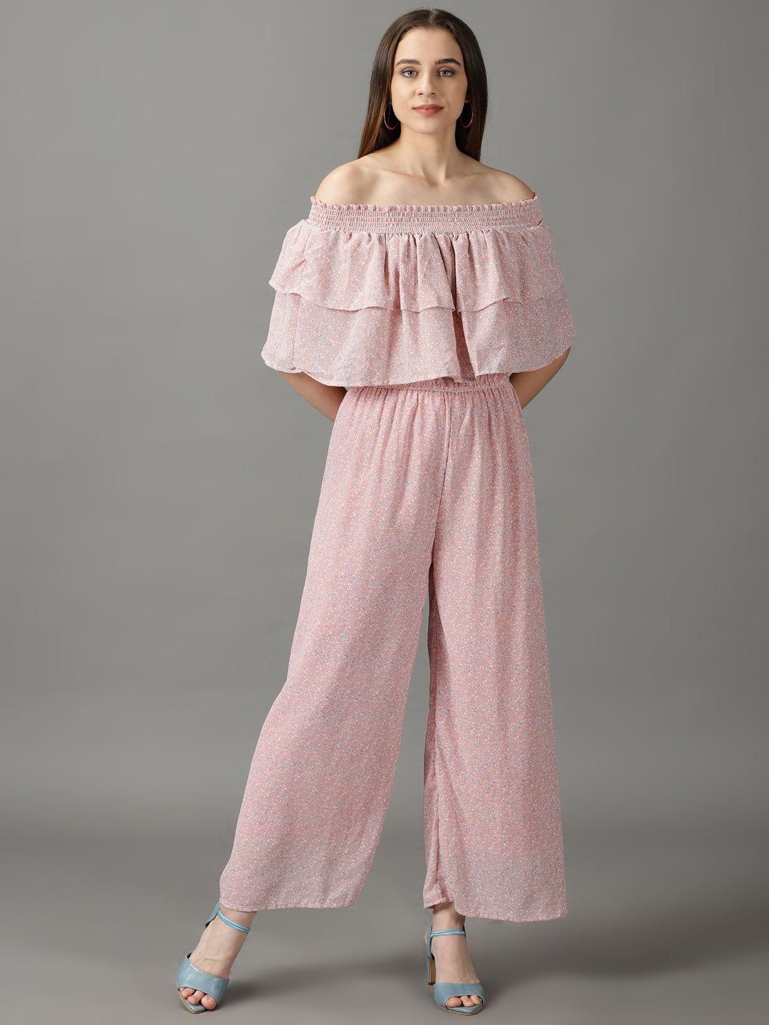 Women's Pink Printed Jumpsuit