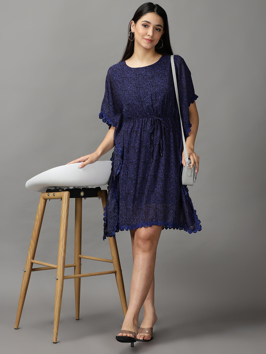 Women's Blue Floral Fit and Flare Dress