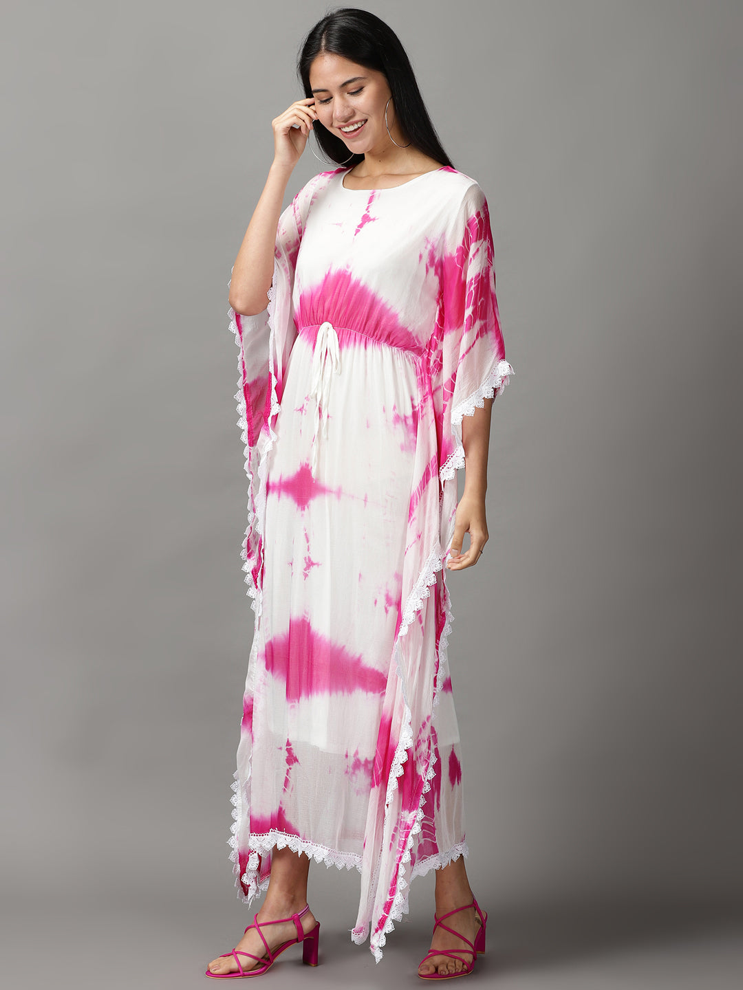 Women's White Printed Kaftan Dress