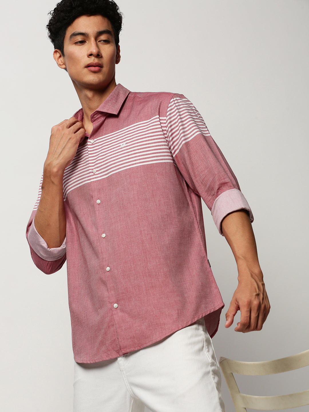 Men Pink Striped Casual Casual Shirts