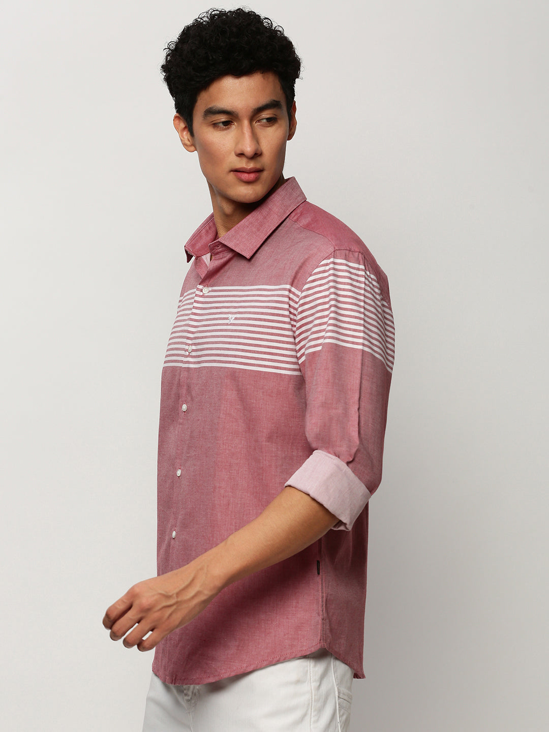 Men Pink Striped Casual Casual Shirts