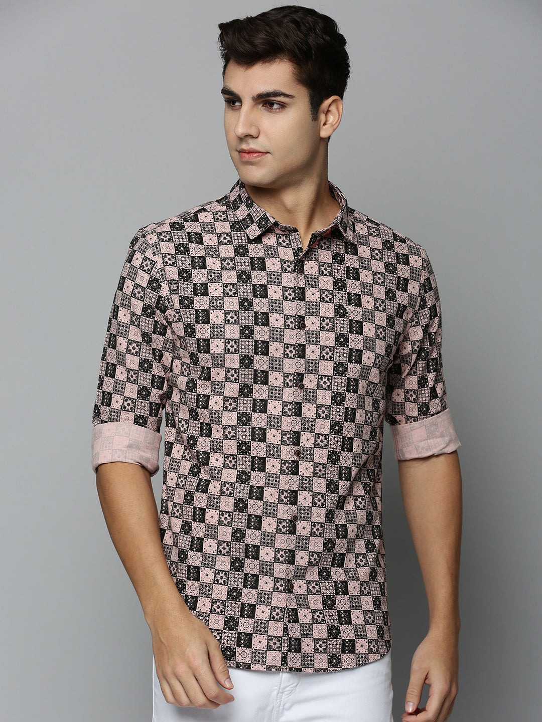 Men Peach Printed Casual Shirt