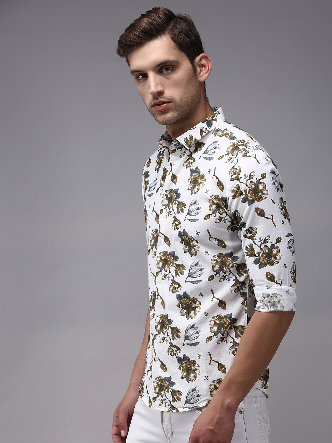 Men White Printed Casual Shirt