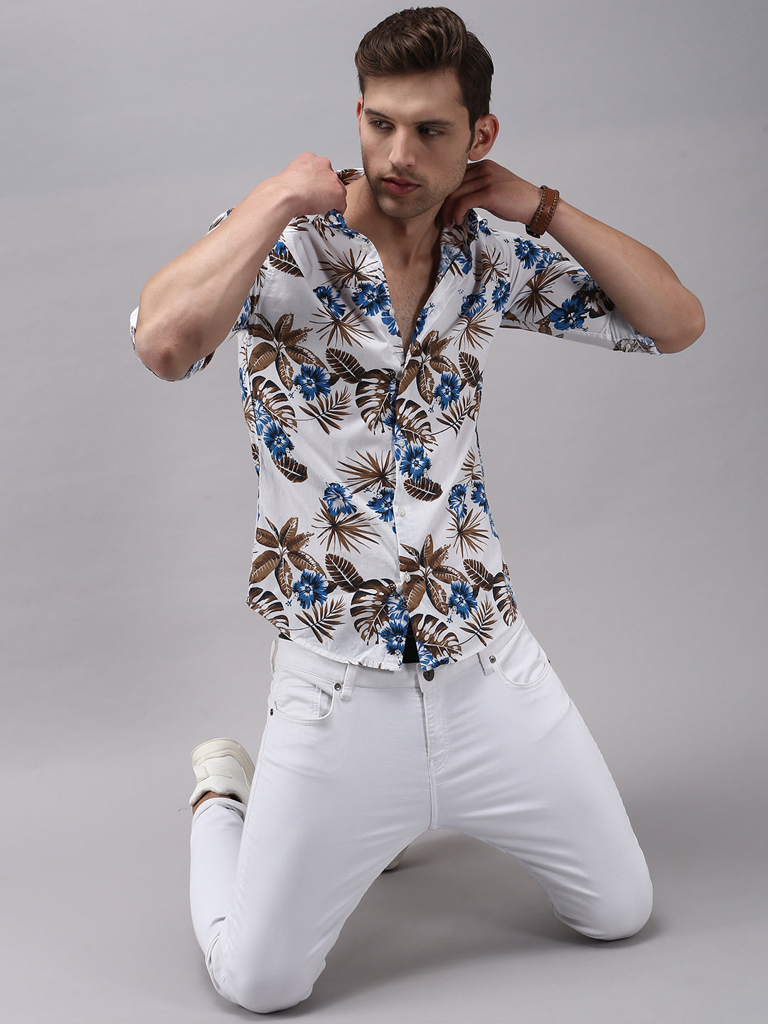 Men White Printed Casual Shirt