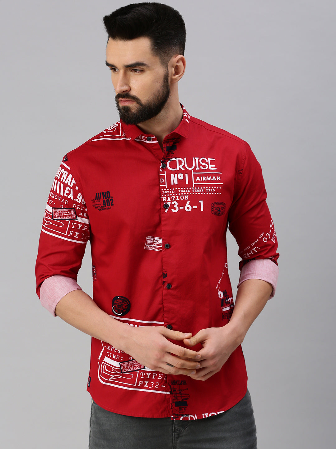 Men Typography Red Casual Shirt
