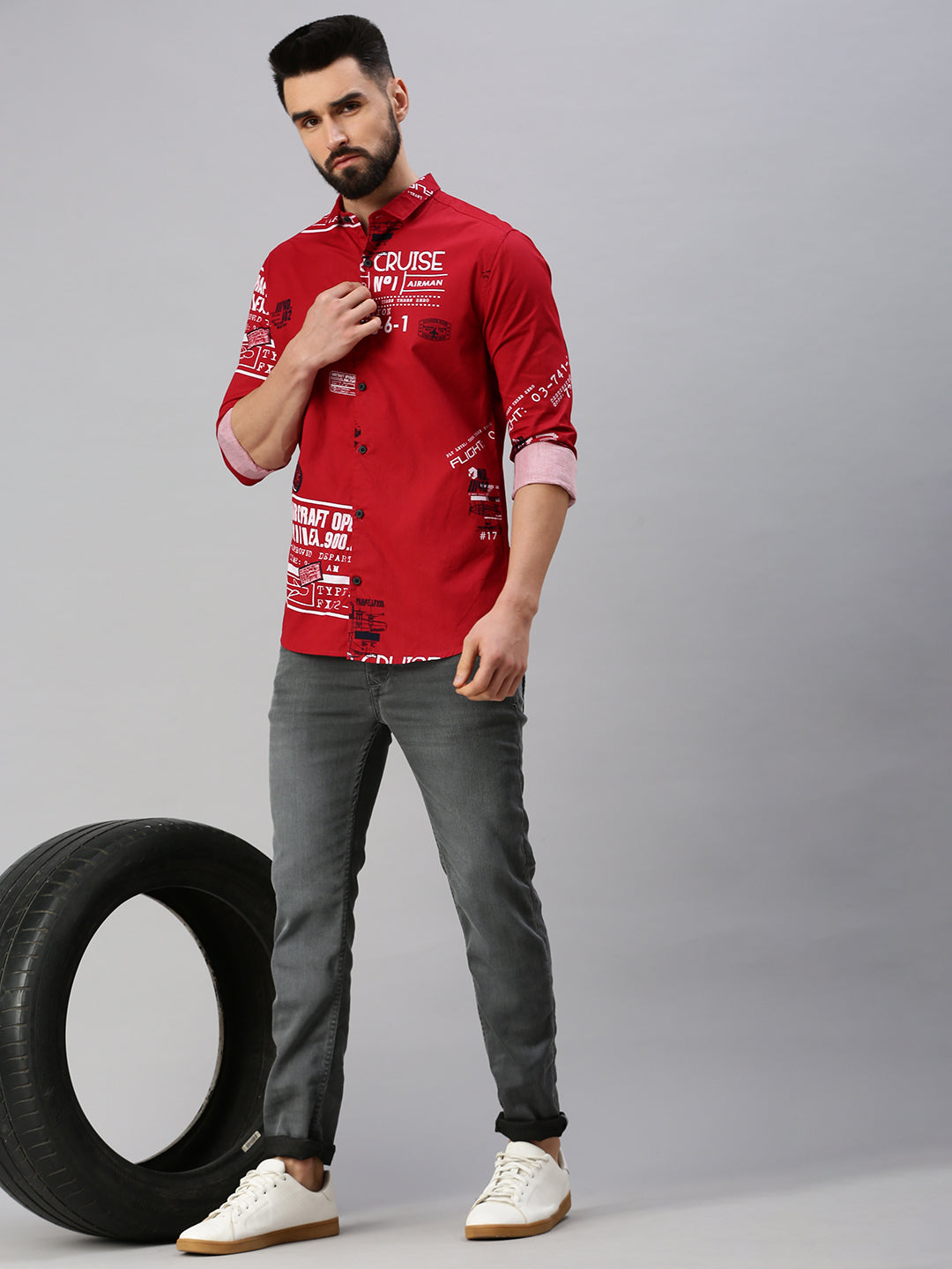 Men Typography Red Casual Shirt