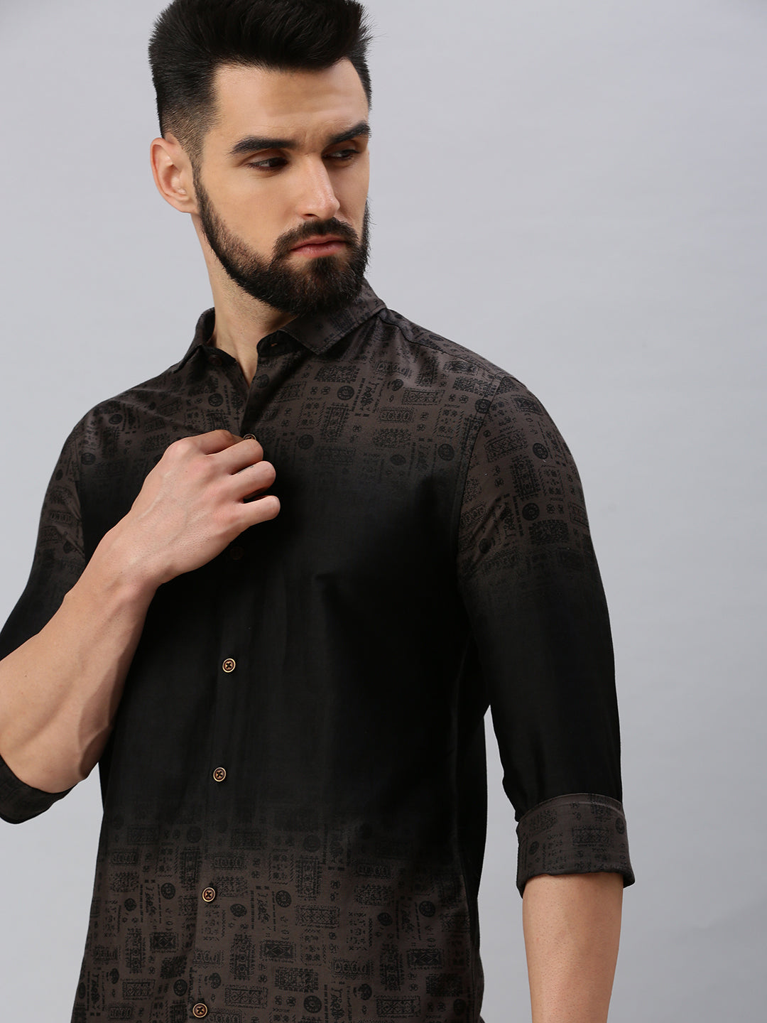 Men Colourblocked Black Casual Shirt