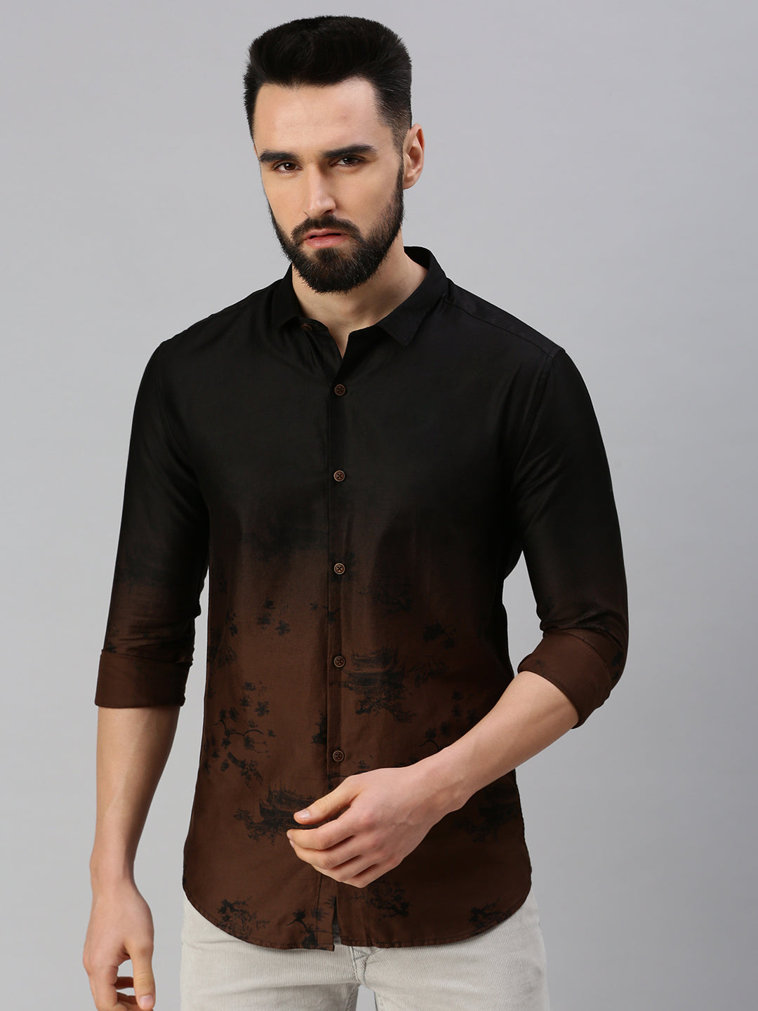 Men Abstract Coffee Brown Shirt