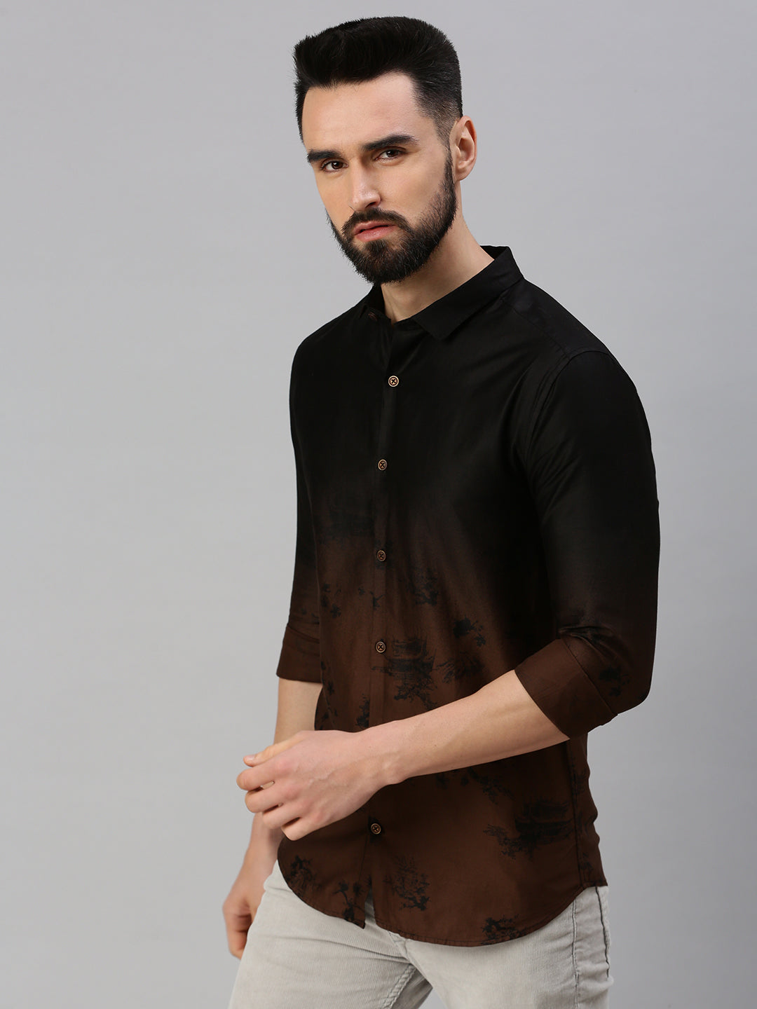 Men Abstract Coffee Brown Shirt