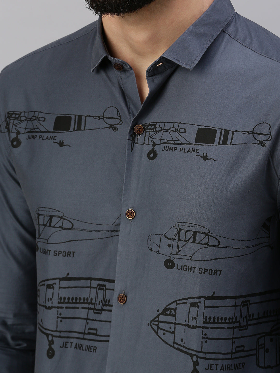 Men Grey Printed Casual Shirt