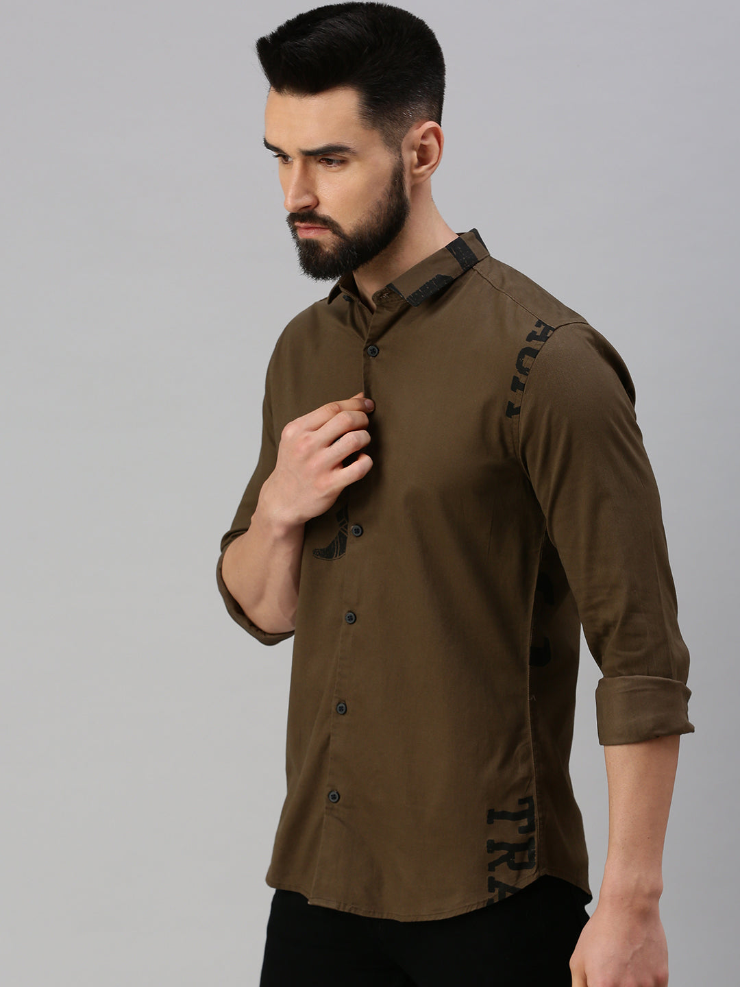 Men Coffee Brown Printed Casual Shirt