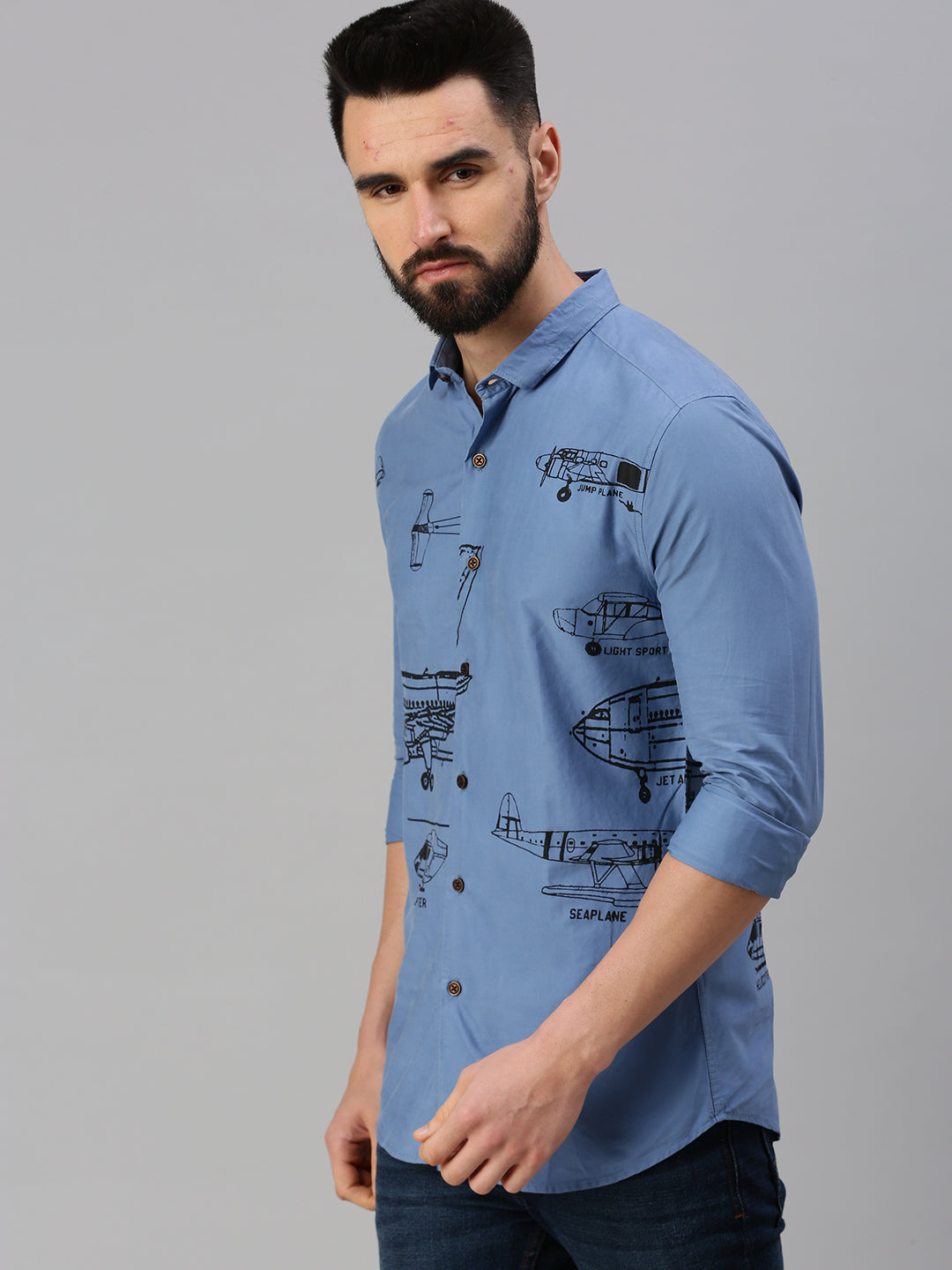 Men Blue Printed Casual Shirt