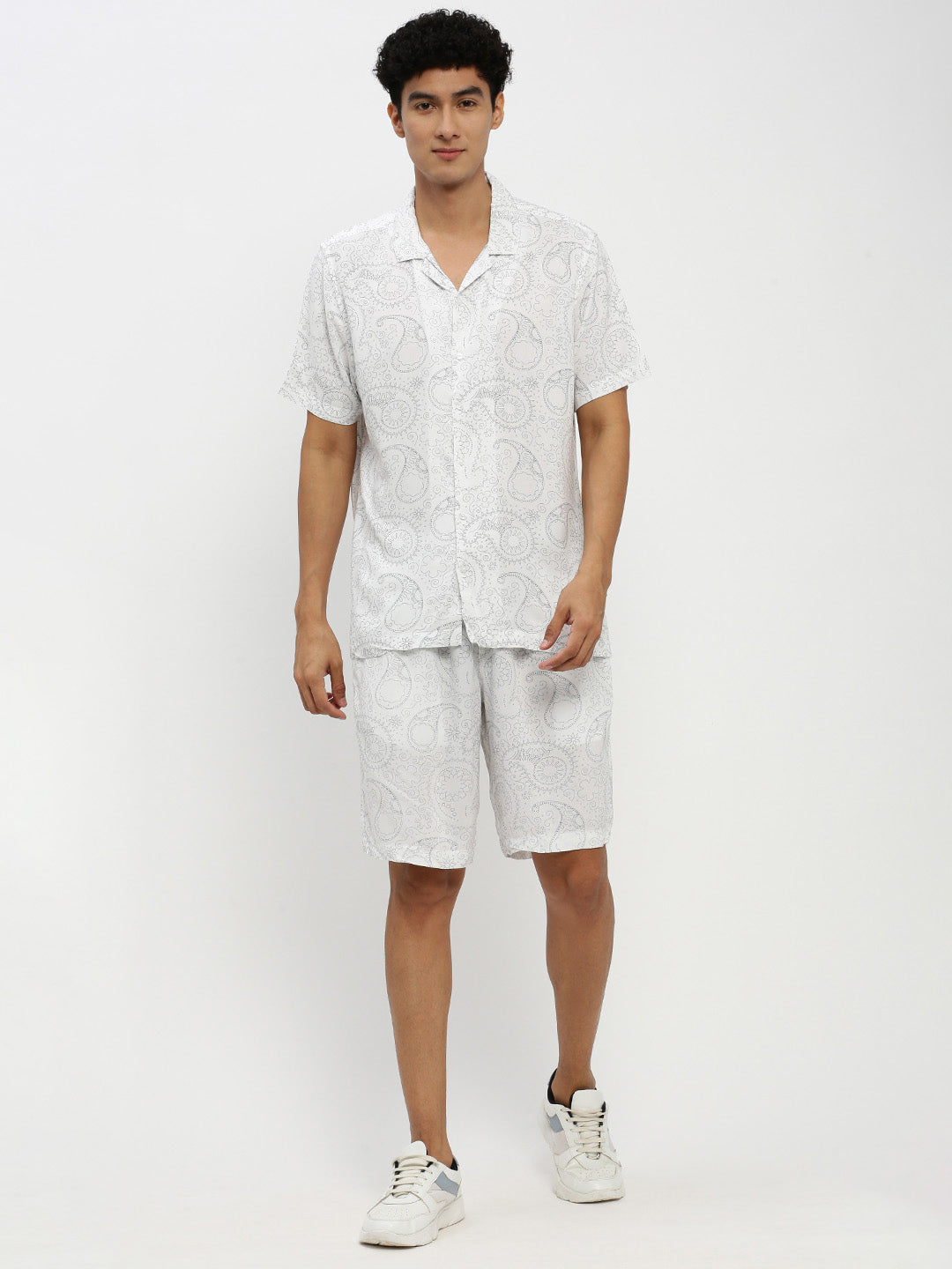 Men White Printed Co ordSet