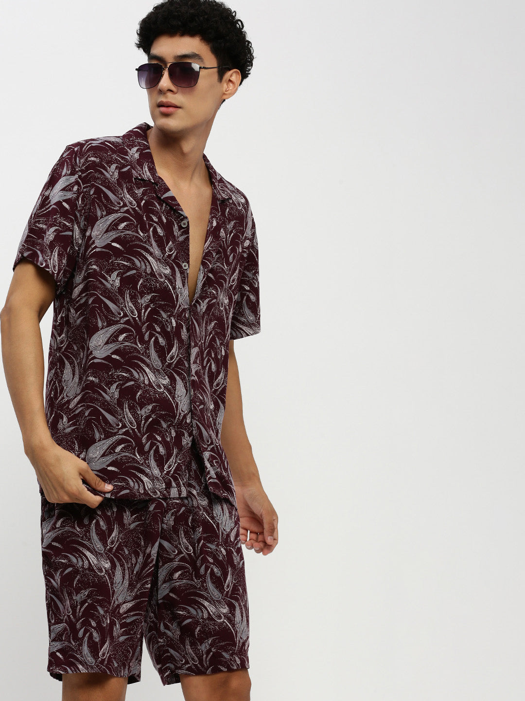 Men Magenta Printed Co ordSet