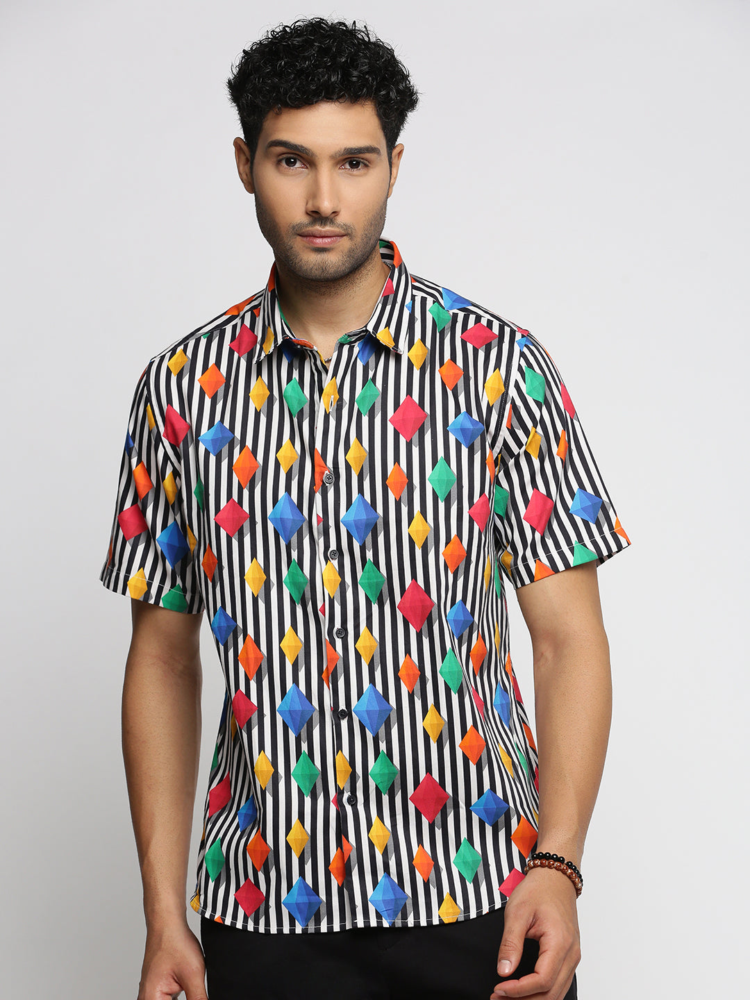 Men Multi Spread Collar Vertical Stripes Shirt