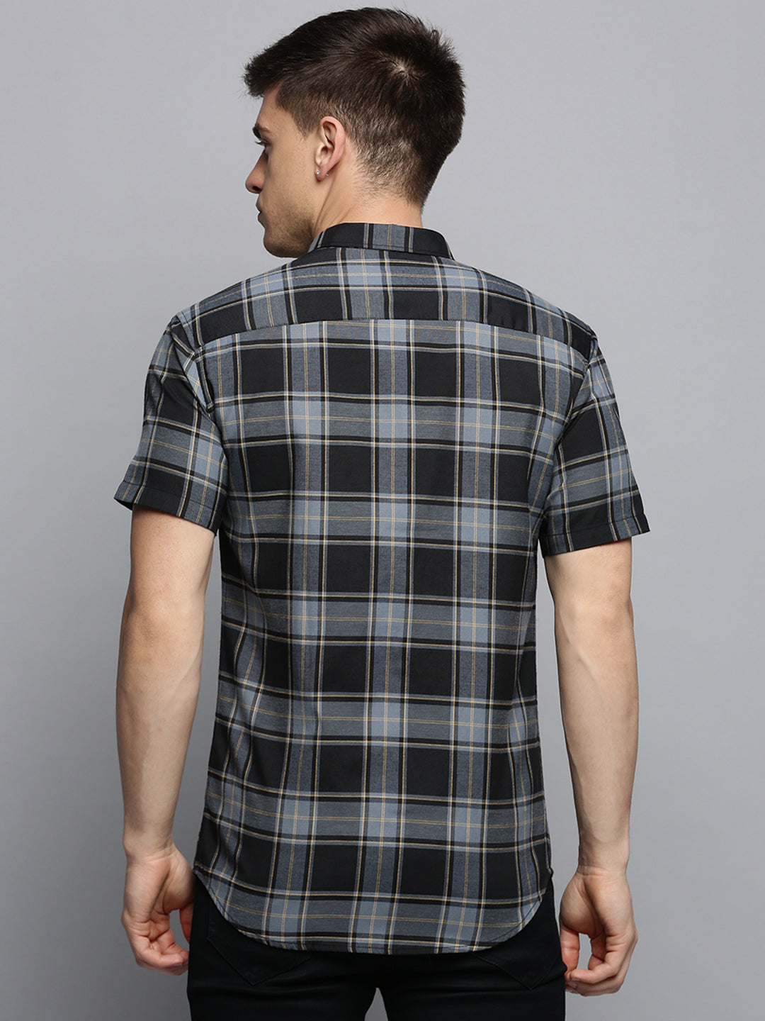 Men Grey Checked Casual Shirt