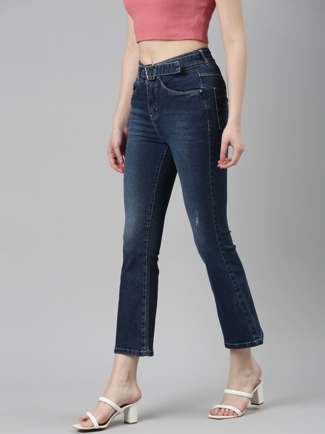 Women Navy Blue Solid Bootcut Denim Jeans