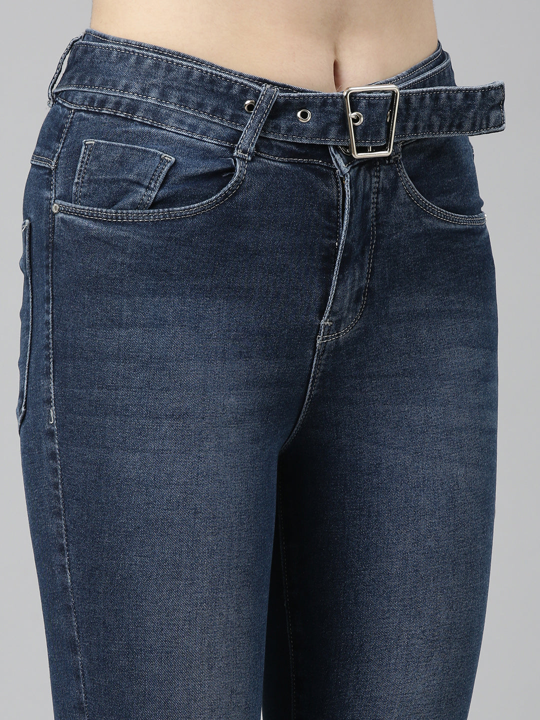 Women Navy Blue Solid Bootcut Denim Jeans