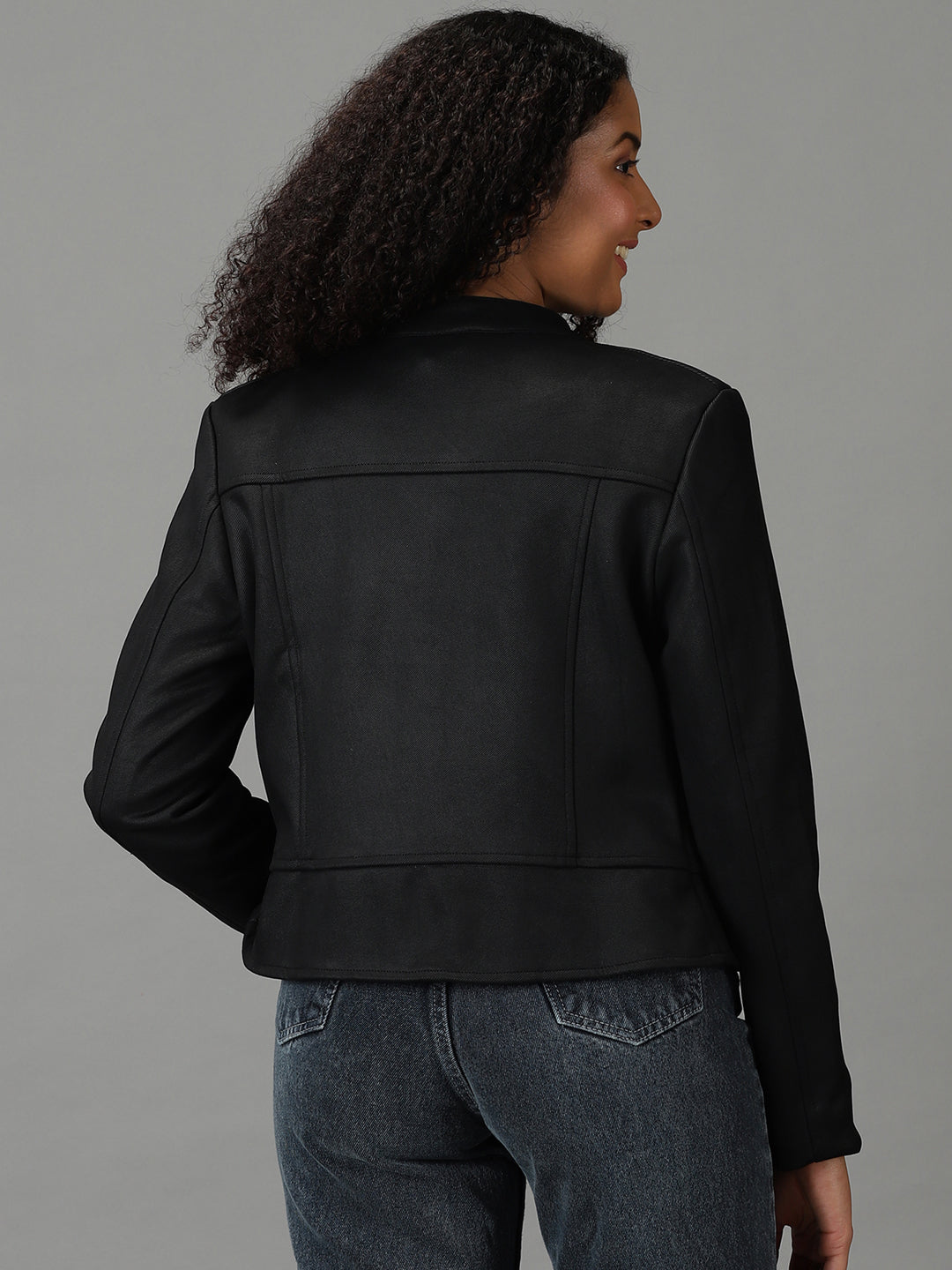 Women's Black Solid Open Front Jacket