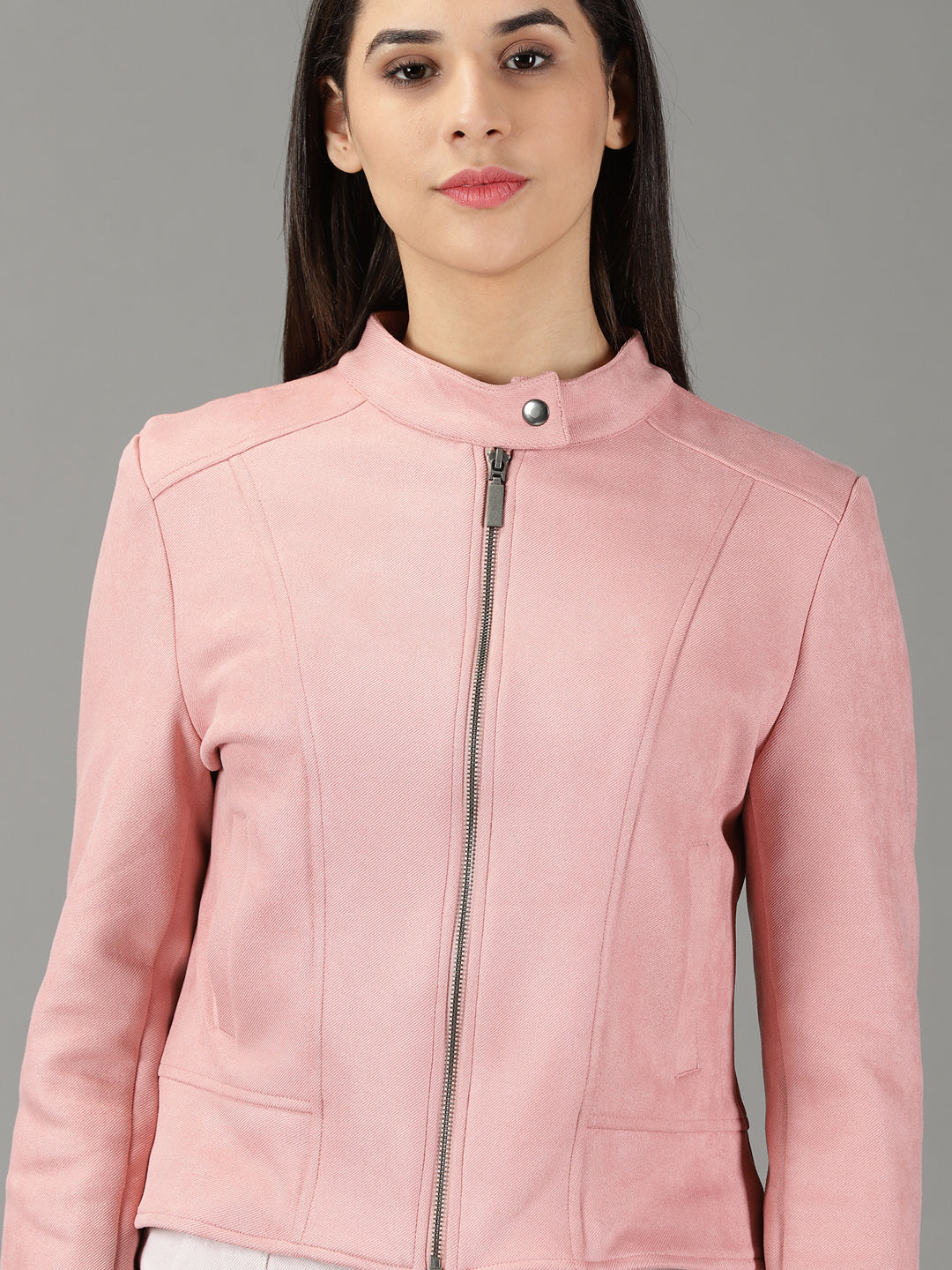 Women's Peach Solid Open Front Jacket