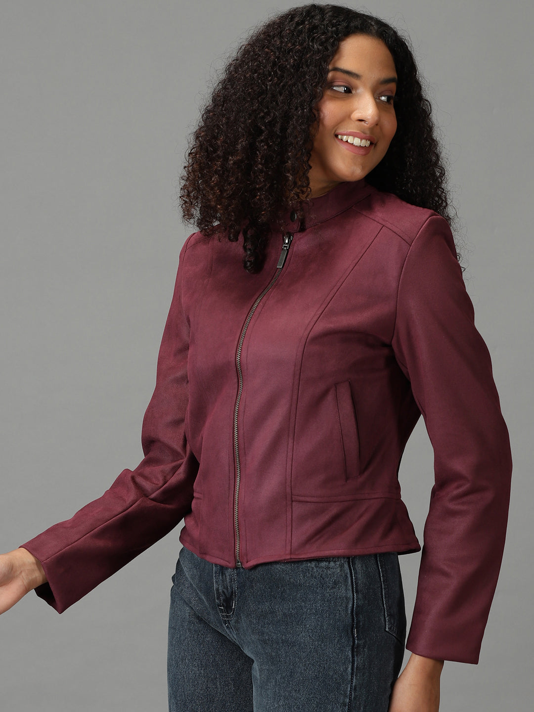 Women's Purple Solid Open Front Jacket