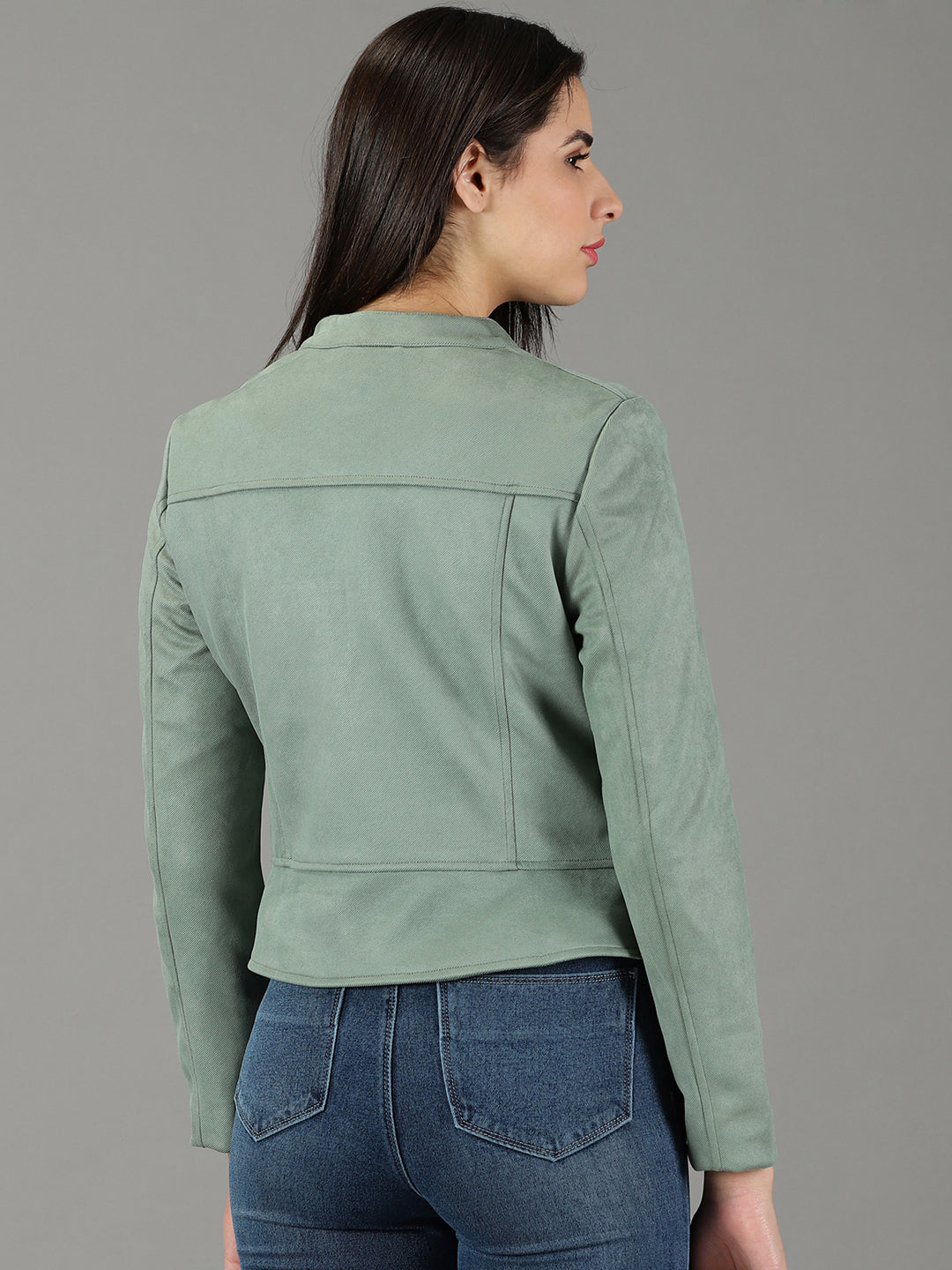 Women's Sea Green Solid Open Front Jacket