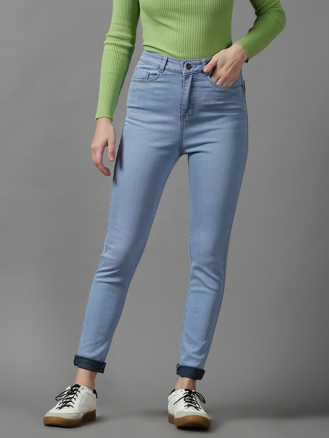 Women's Blue Solid Fit Denim Jeans