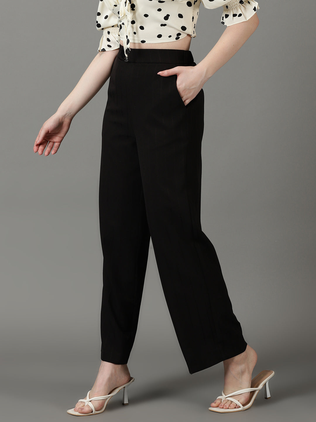 Women's Black Striped Parallel Trouser
