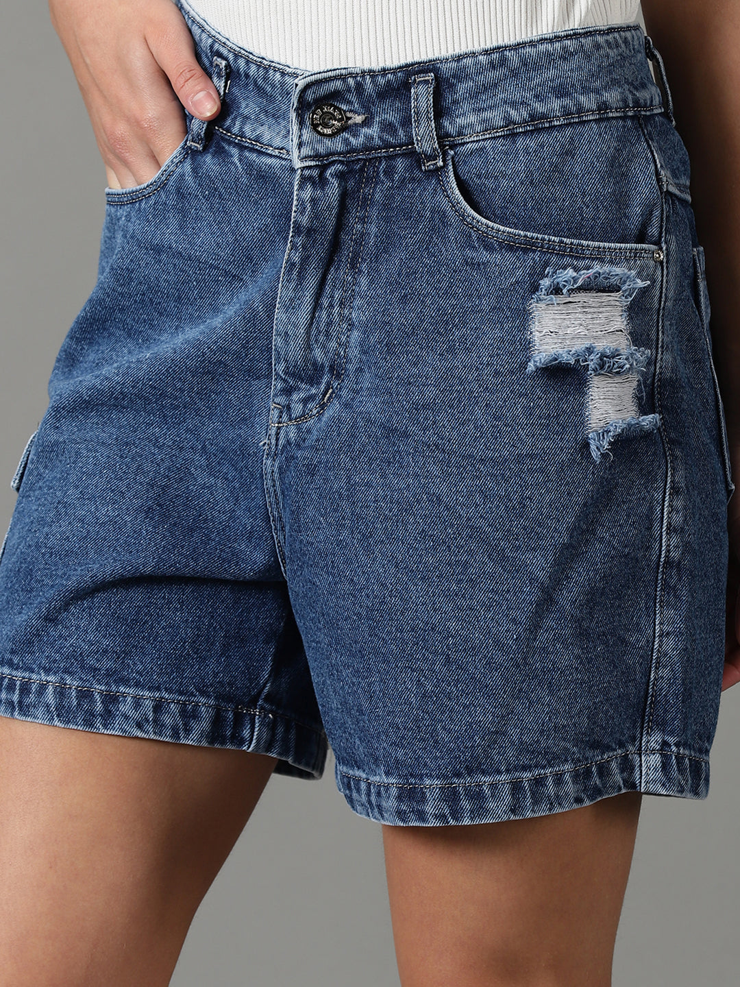 Women's Blue Solid Denim Short