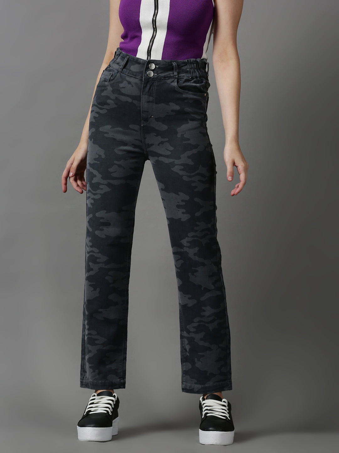 Women's Grey Solid Fit Denim Jeans