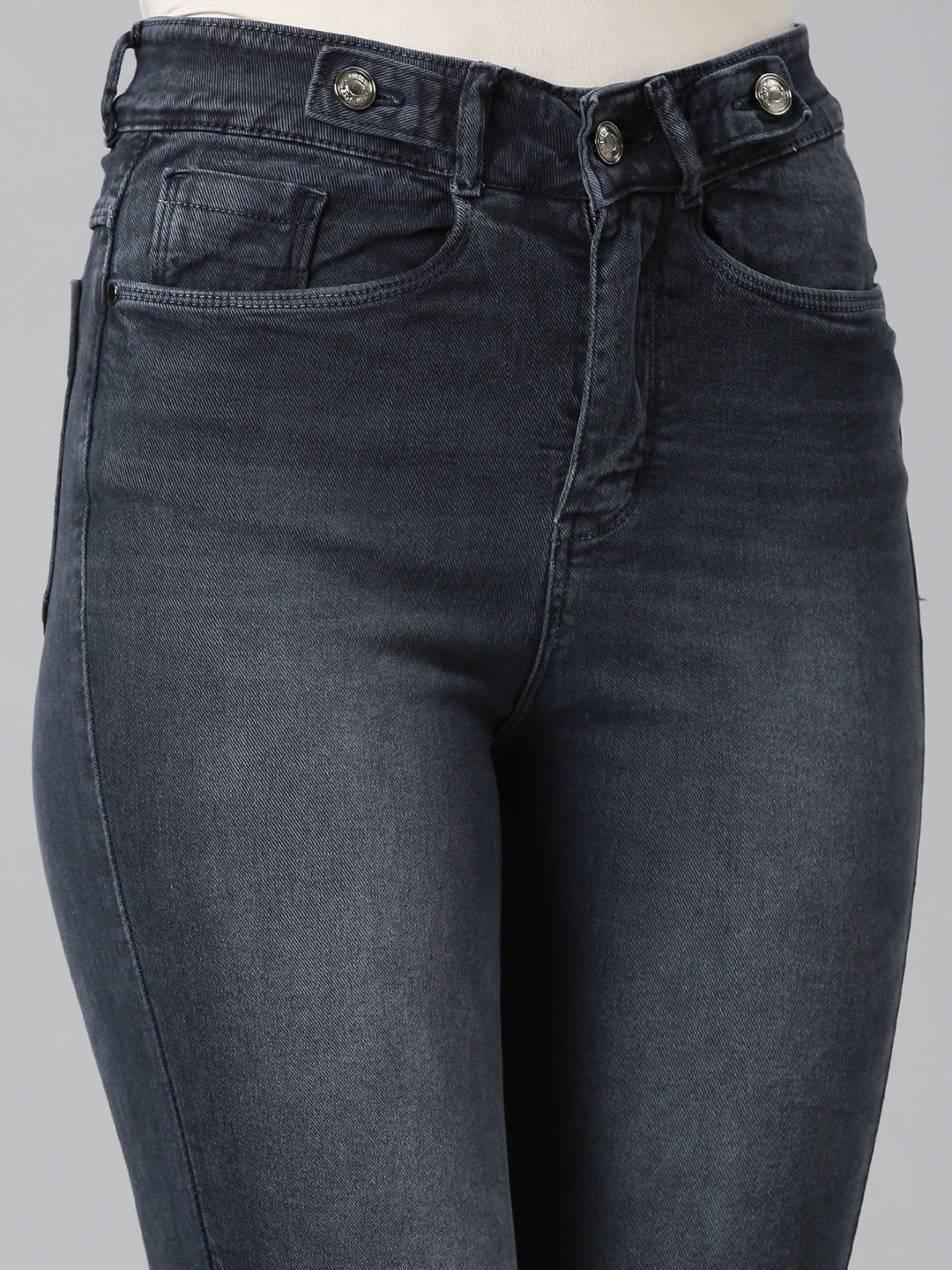 Women Grey Solid Flared Denim Jeans