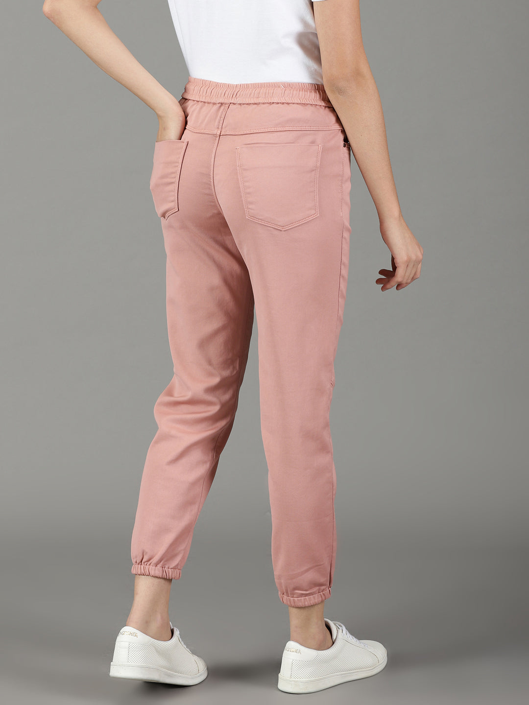 Women's Pink Solid Jogger Denim Jeans