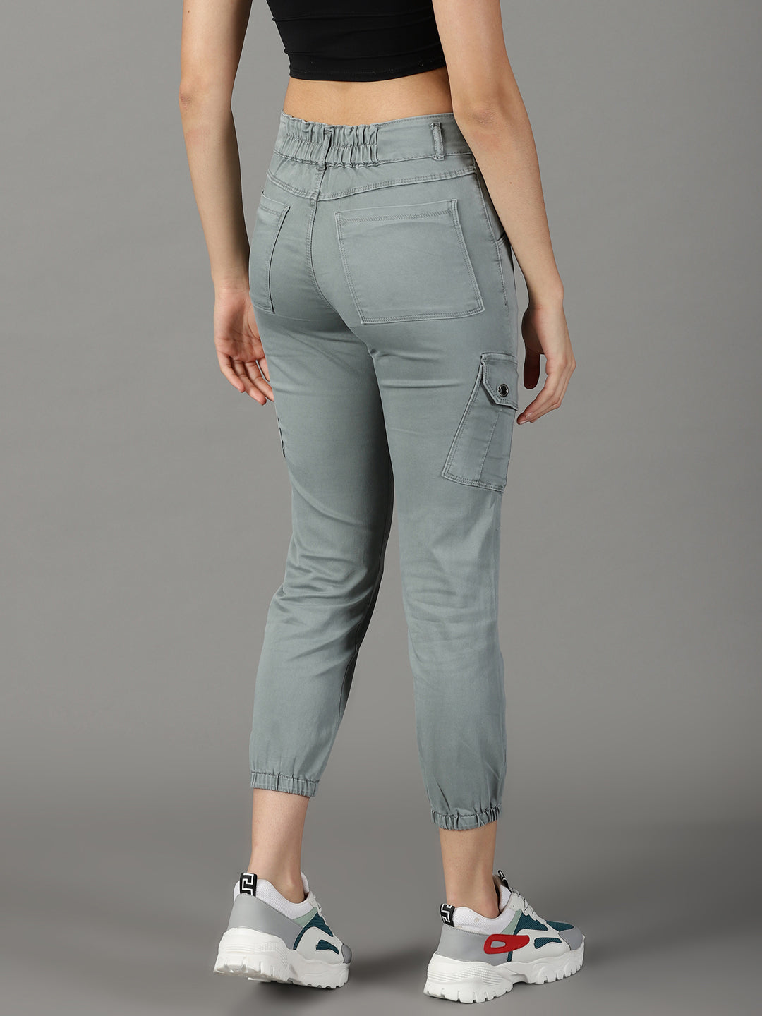 Women's Grey Solid Jogger Denim Jeans