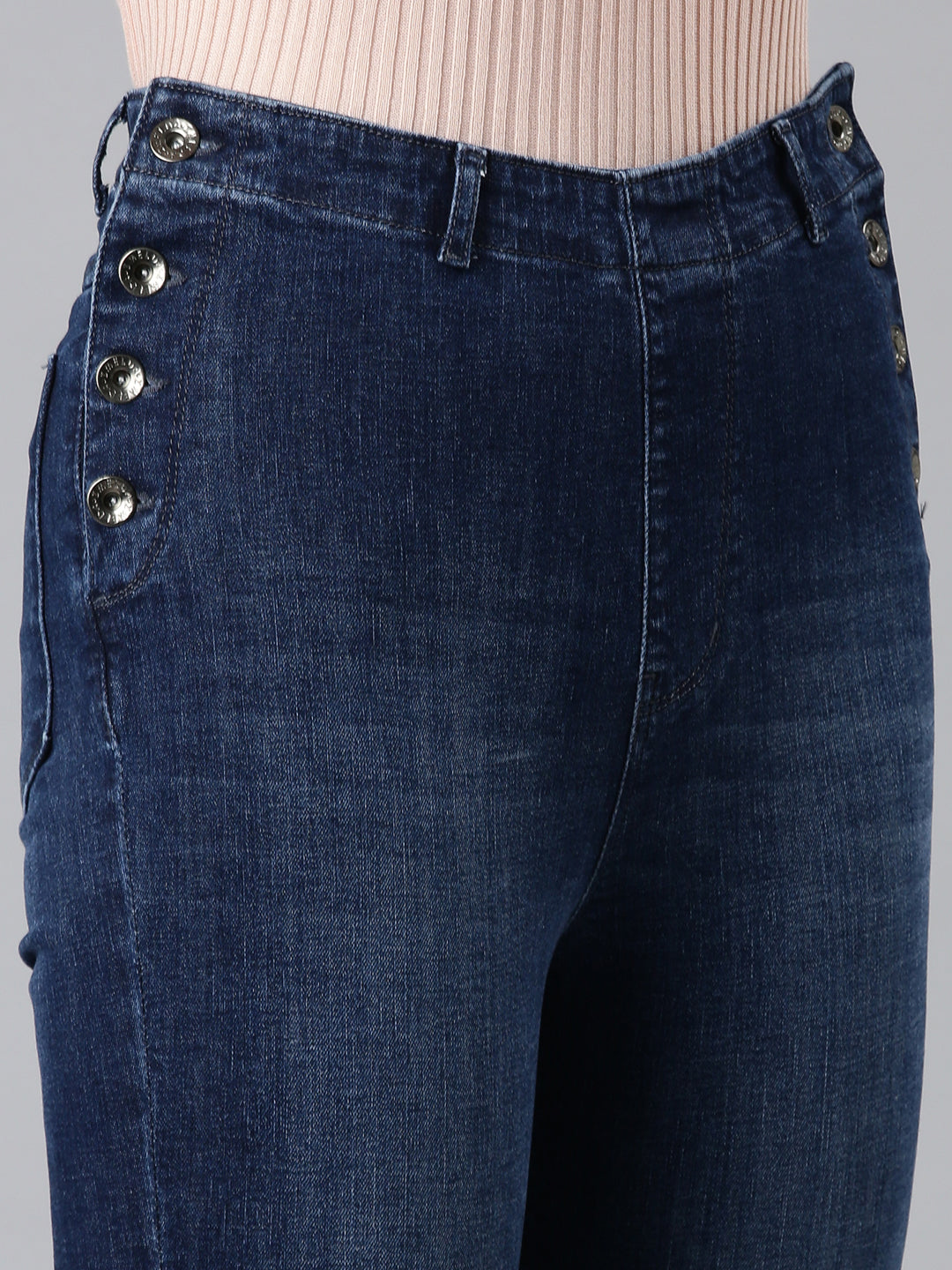 Women Navy Blue Solid Skinny Fit Denim Jeans