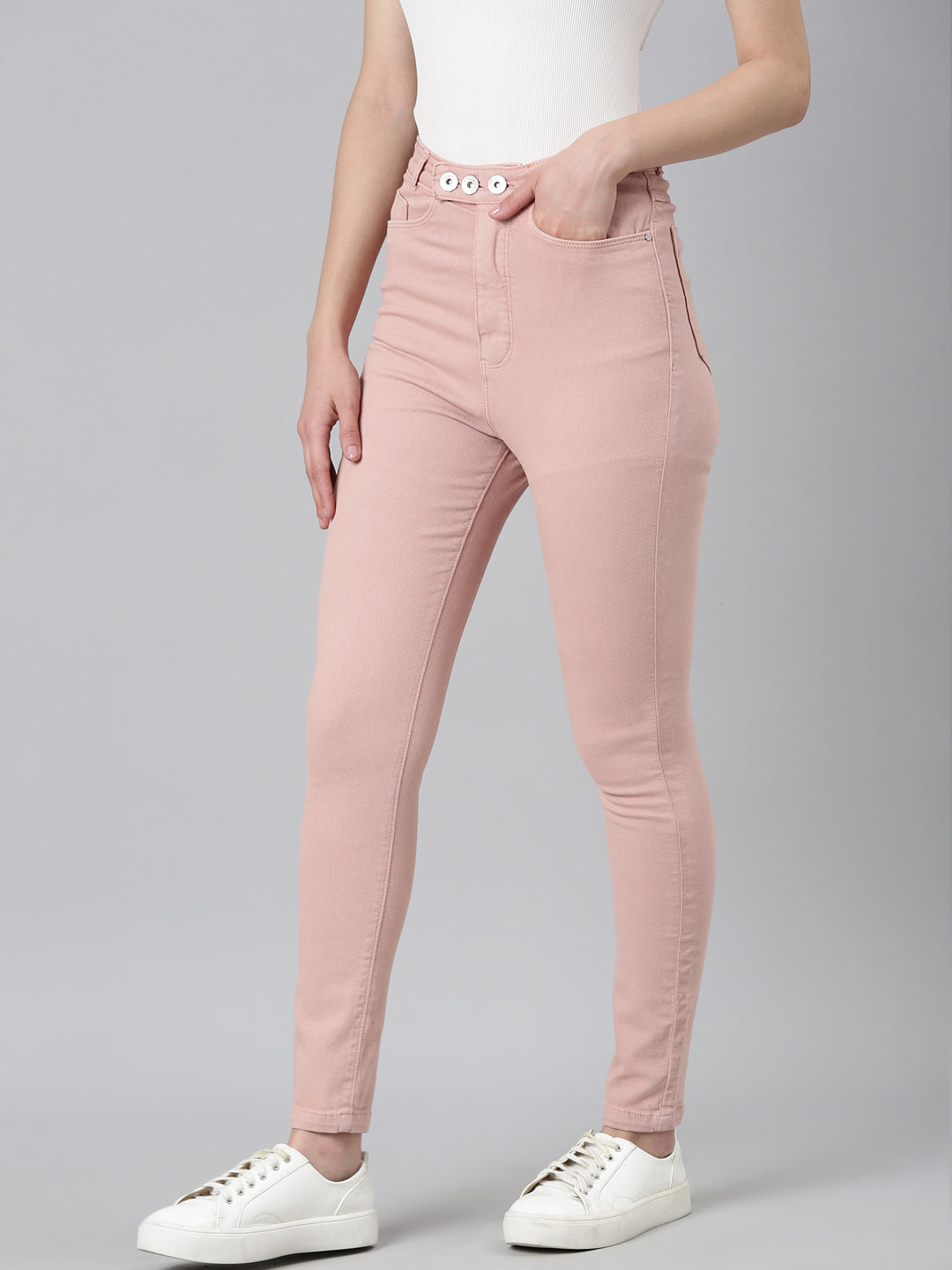 Women Pink Solid Slim Fit Denim Jeans